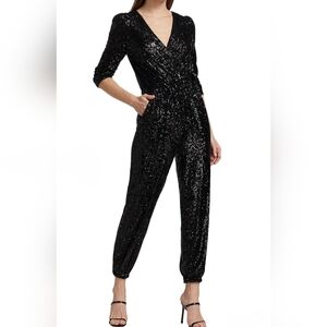 Generation Love Madison Black Sequin Jumpsuit XS Cuffed Ankle Glam Party